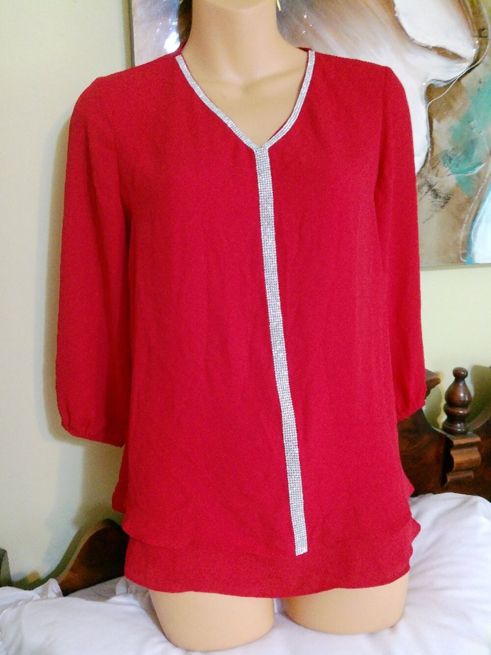 JM COLLECTION RED TOP WITH TRIM SIZE PS GOOD CONDITION